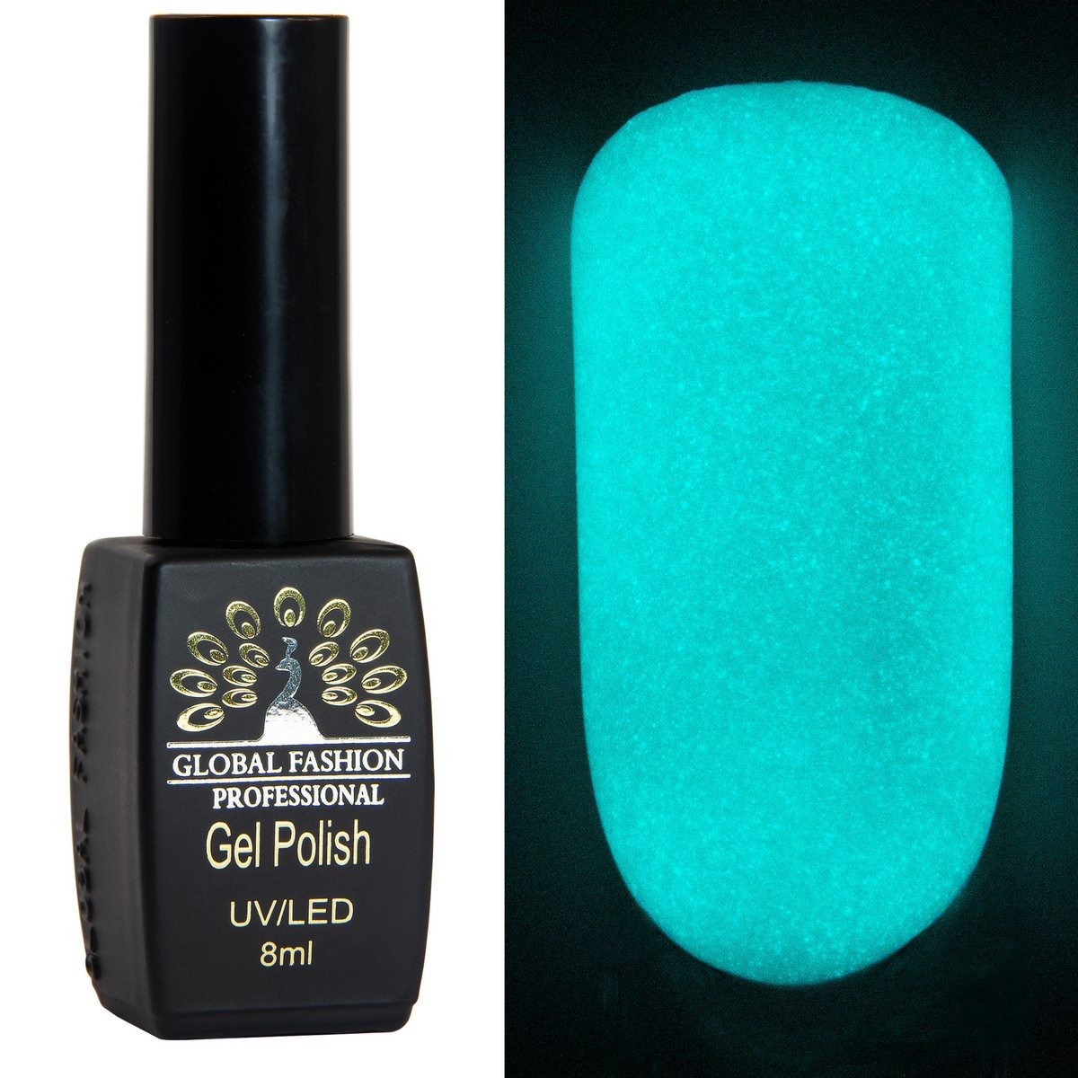 Гель-лак Luminous Global Fashion 8 мл, що світиться у темряві, Luminous Blue Green Light