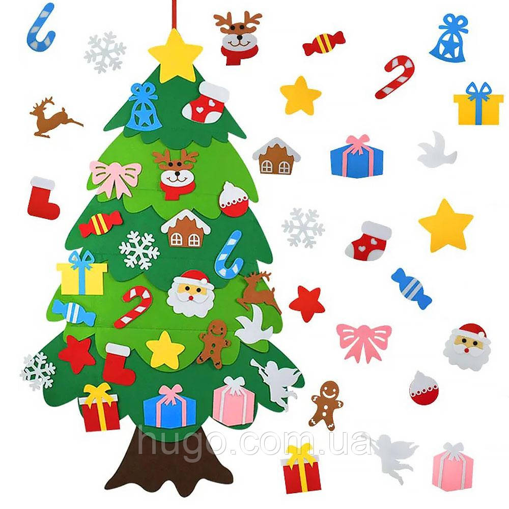 Детская новогодняя елочка с 25 игрушками из фетра (100х59 см) Chrismas ...