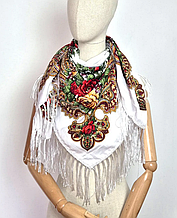 Українська хустка Зоряна троянди 105*105 см біла