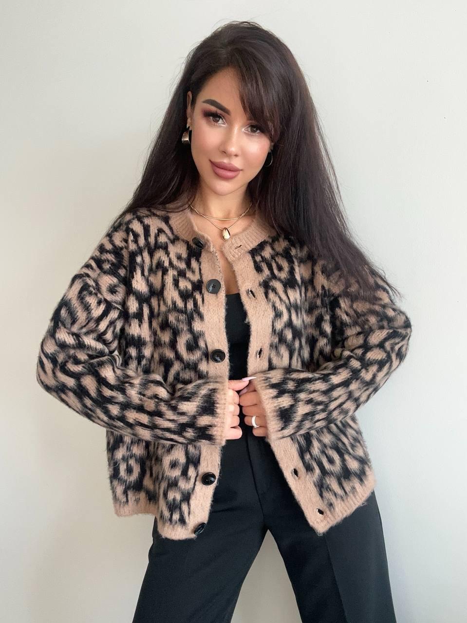 Теплий кардиган на ґудзиках короткий у дрібний принт вовняний (р. 42-44) 9KA564, фото 1