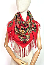 Українська хустка Зоряна троянди 105*105 см червона