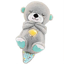 Дитяча заспокійлива м'яка іграшка-нічник для сну з функцією дихання "Казкова видра" світло-сірий (HA-400), фото 2