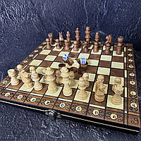 Набір ігор шахи, шашки, нарди 3 в 1 дерев'яні з магнітом W7701H (дошка 24x24 см)