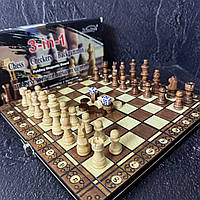 Настільна гра Шахи, шашки, нарди 3в1 дерев'яні з магнітом W7701H (дошка 24x24 см)