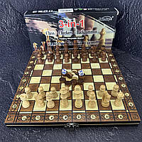 Шахи, шашки, нарди дерев'яні з магнітом настільна гра 3в1 W7701H (дошка 24x24 см)