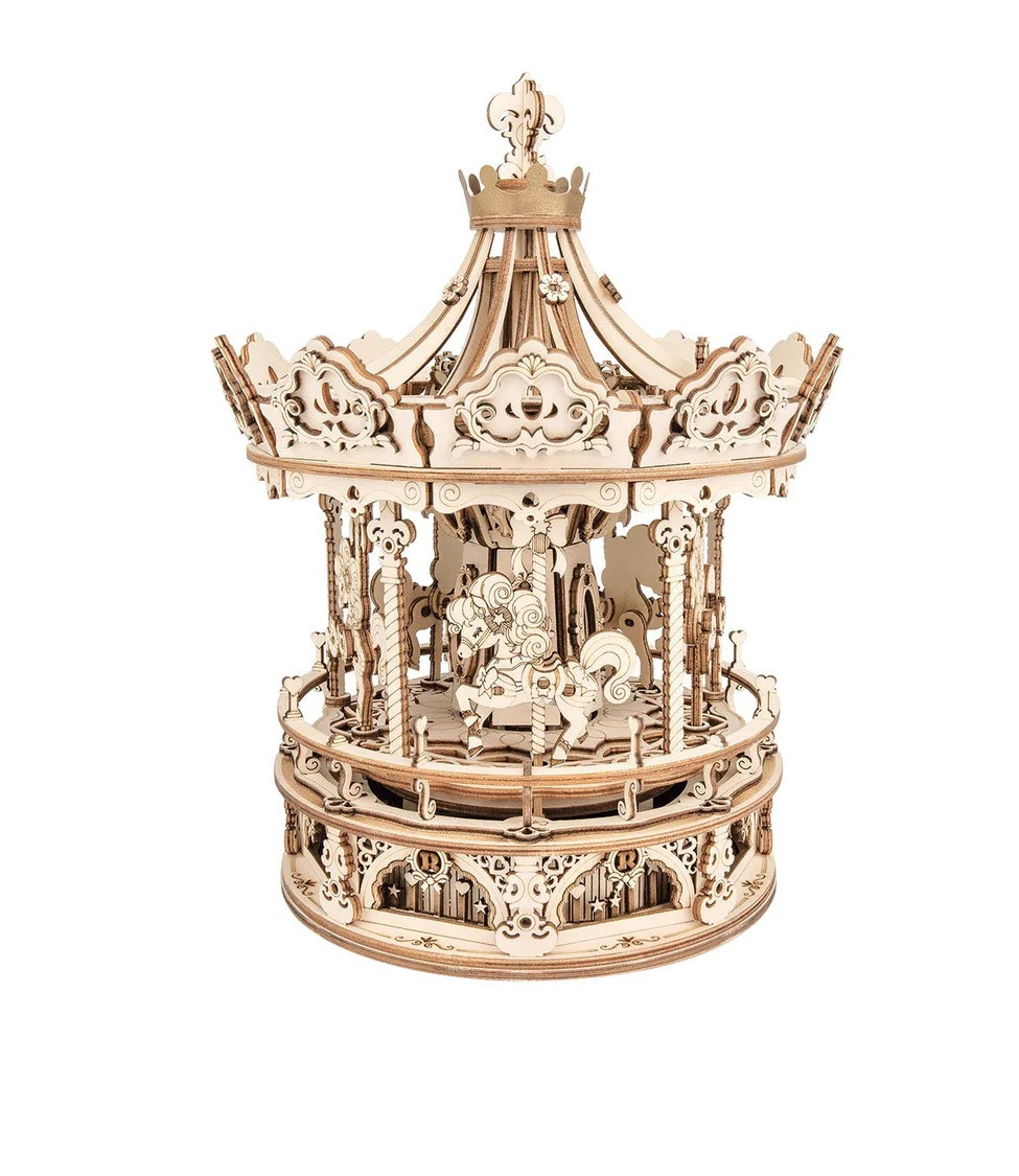 Конструктор Robotime 3D дерев'яний пазл модель Романтична карусель ROKR Romantic Carousel Mechanical AMK62