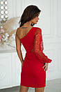 Вечірня коротка червона сукня з сіткою з паєтками, фото 2