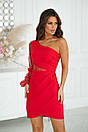 Вечірня коротка червона сукня з сіткою з паєтками, фото 4