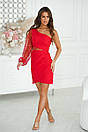 Вечірня коротка червона сукня з сіткою з паєтками, фото 6