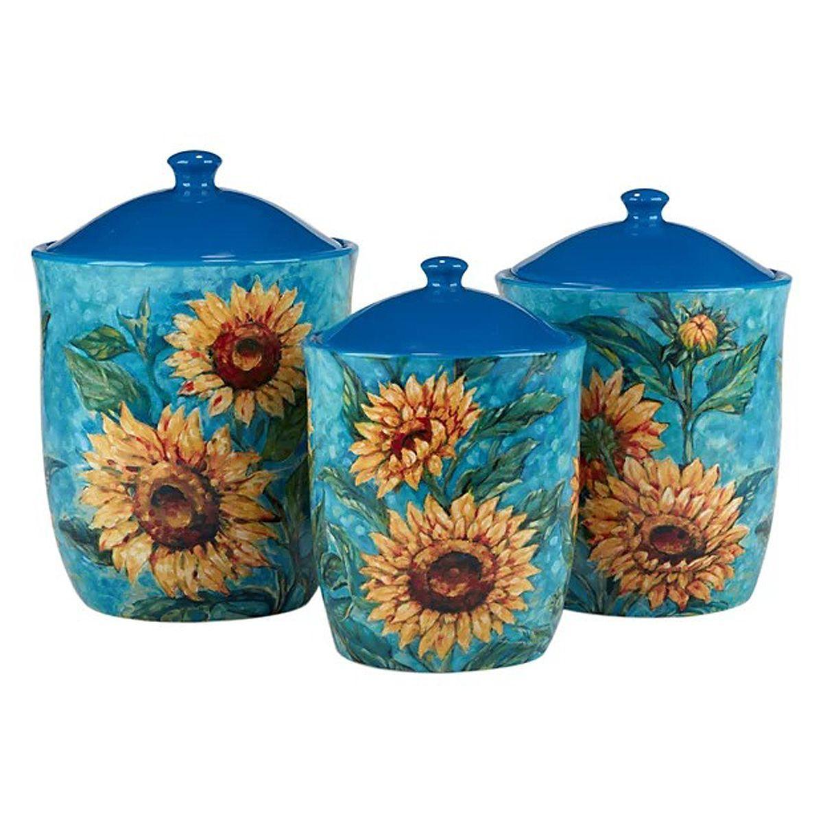 Набір із 3-х керамічних ємностей для зберігання з малюнком «Золотисті соняшники» Certified International, фото 1