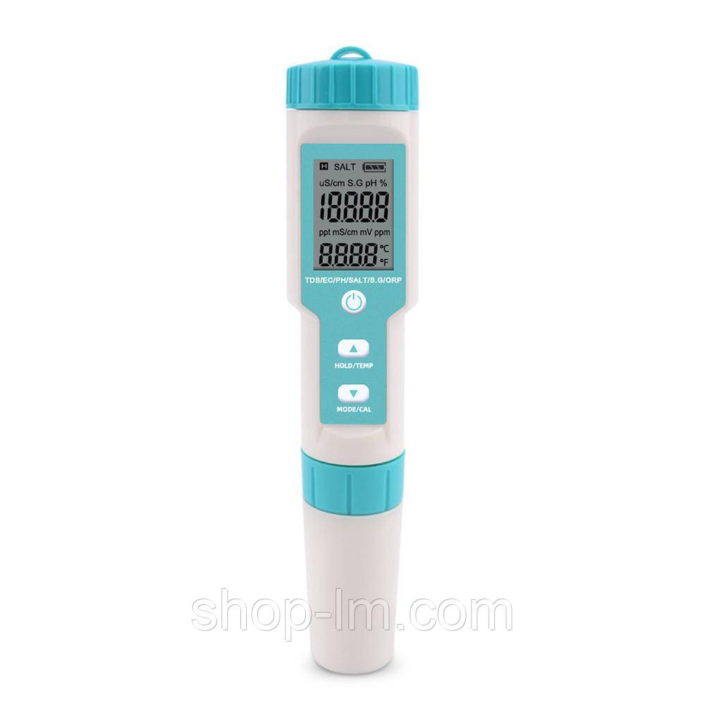 Комбінований pH/TDS/EC/ORP/SALINITY/S.G./Temp-метр C-600 з термометром, змінним електродом, АТС. YIERYI