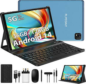 FLYCOAY найновіший планшет Android 14 10 дюймів, Octa-Core 2.0 GHz, 36 ГБ RAM+128 ГБ ROM(1 ТБ TF) 5G+2.4G WiFi,