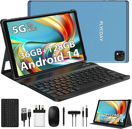FLYCOAY найновіший планшет Android 14 10 дюймів, Octa-Core 2.0 GHz, 36 ГБ RAM+128 ГБ ROM(1 ТБ TF) 5G+2.4G WiFi,, фото 1