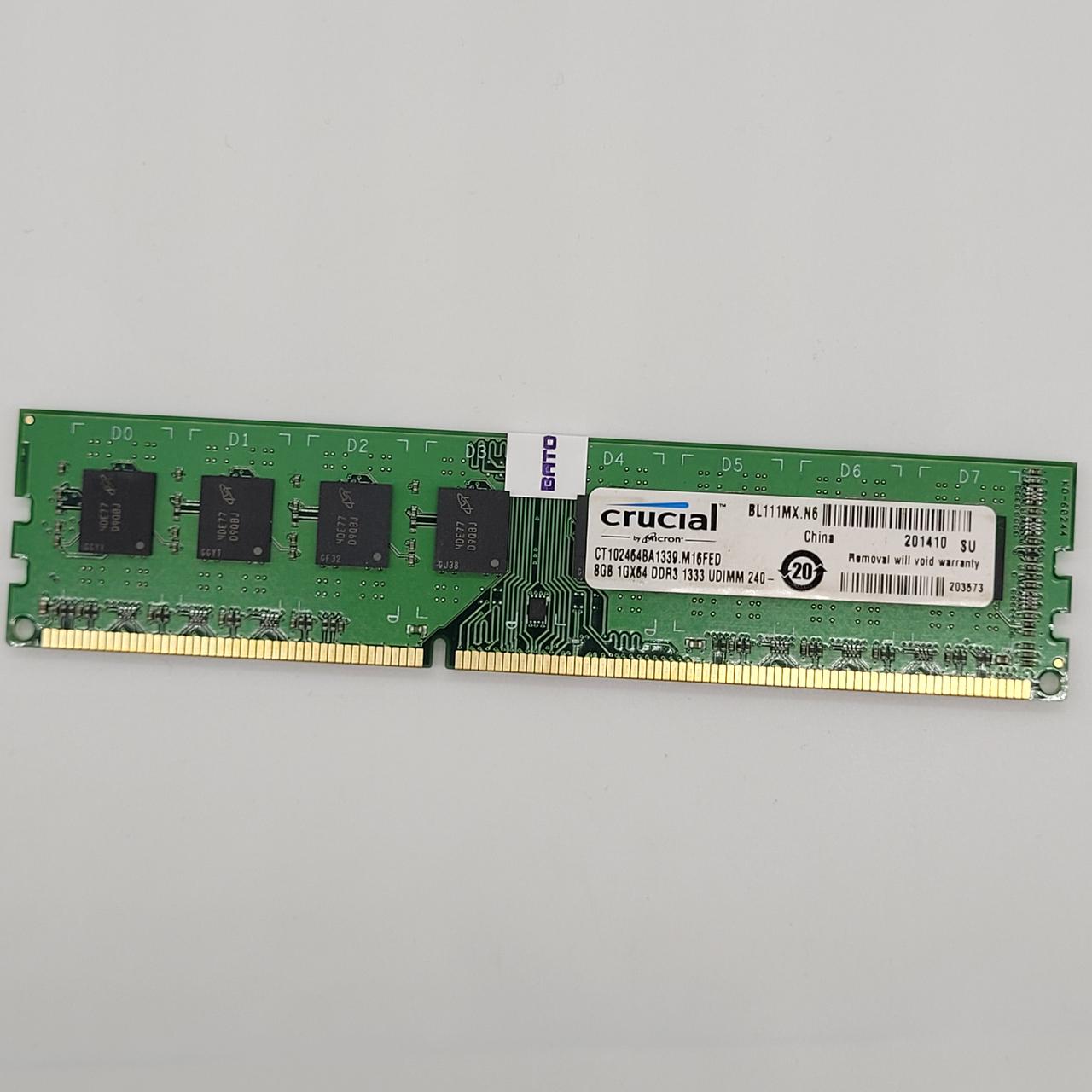 Оперативна пам'ять для комп'ютера Crucial DDR3 8Gb 1333MHz PC3-10600U 2R8 CL9 (CT102464BA1339.M16FED) Б/В