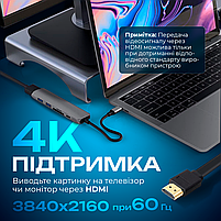Адаптер 6в1, usb хаб для ноутбука: 4K HDMI+USB3.0*2+SD/TF Card Reader+PD Female (Hub-6/1), фото 7