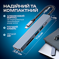 Адаптер 6в1, usb хаб для ноутбука: 4K HDMI+USB3.0*2+SD/TF Card Reader+PD Female (Hub-6/1), фото 9