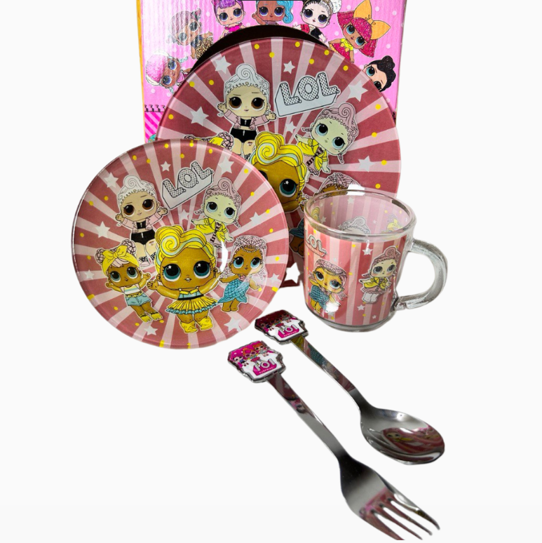Дитячий скляний набір посуду для годування Лол (Lol) подружки 5 предметів Metr+