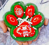 Новорічна гігантська сквіш таба лапка котика антистрес велика 12 см XXL Червоні на зеленому, фото 2
