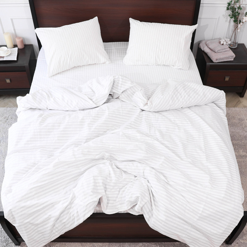 Біла постільна євро білизна з бавовни Страйп Сатина в смужку 200*220 однотонна натуральна для дому, готелів, хостелів