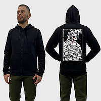 Чоловічий зіп-худі на блискавці з принтом Військовий скелет кров XS, 46, Чорний
