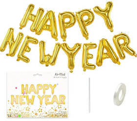 Гірлянда фольгована золота "Happy New Year, новий рік"