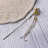 Металева японська шпилька для волосся зі світлодіодом "Кандзасі" з підвісом, фото 3