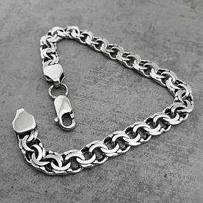 Срібний браслет чоловічий на руку. Чоловічий срібний браслет бісмарк плоский. 21 см