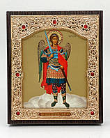 Ікона в обкладі, риза, дерев'яний прямий кіот на підставці "Святий Архангел Михайло". Оригінальна робота. Позол