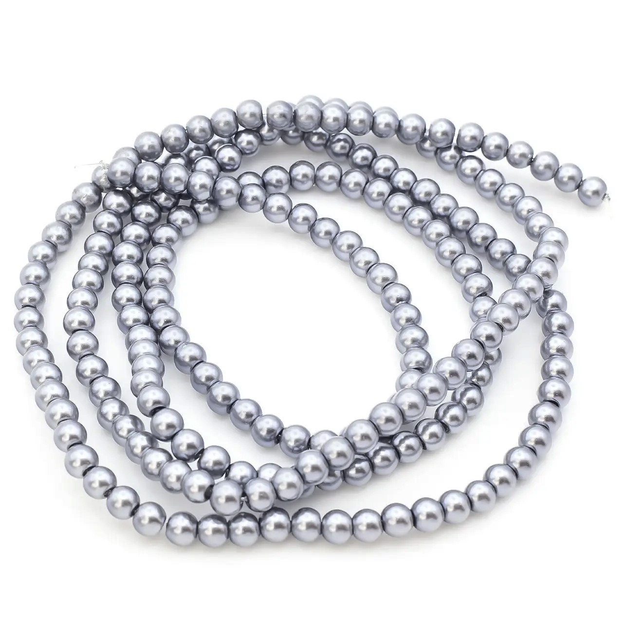 Намистини скло під перли 3 мм Нікель нитка 62 см, фото 1