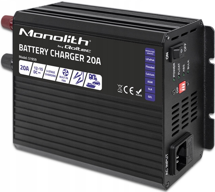 Зарядний пристрій для акумуляторів LiFePO4 AGM GEL SLA 20A 12V Qoltec (Польща)