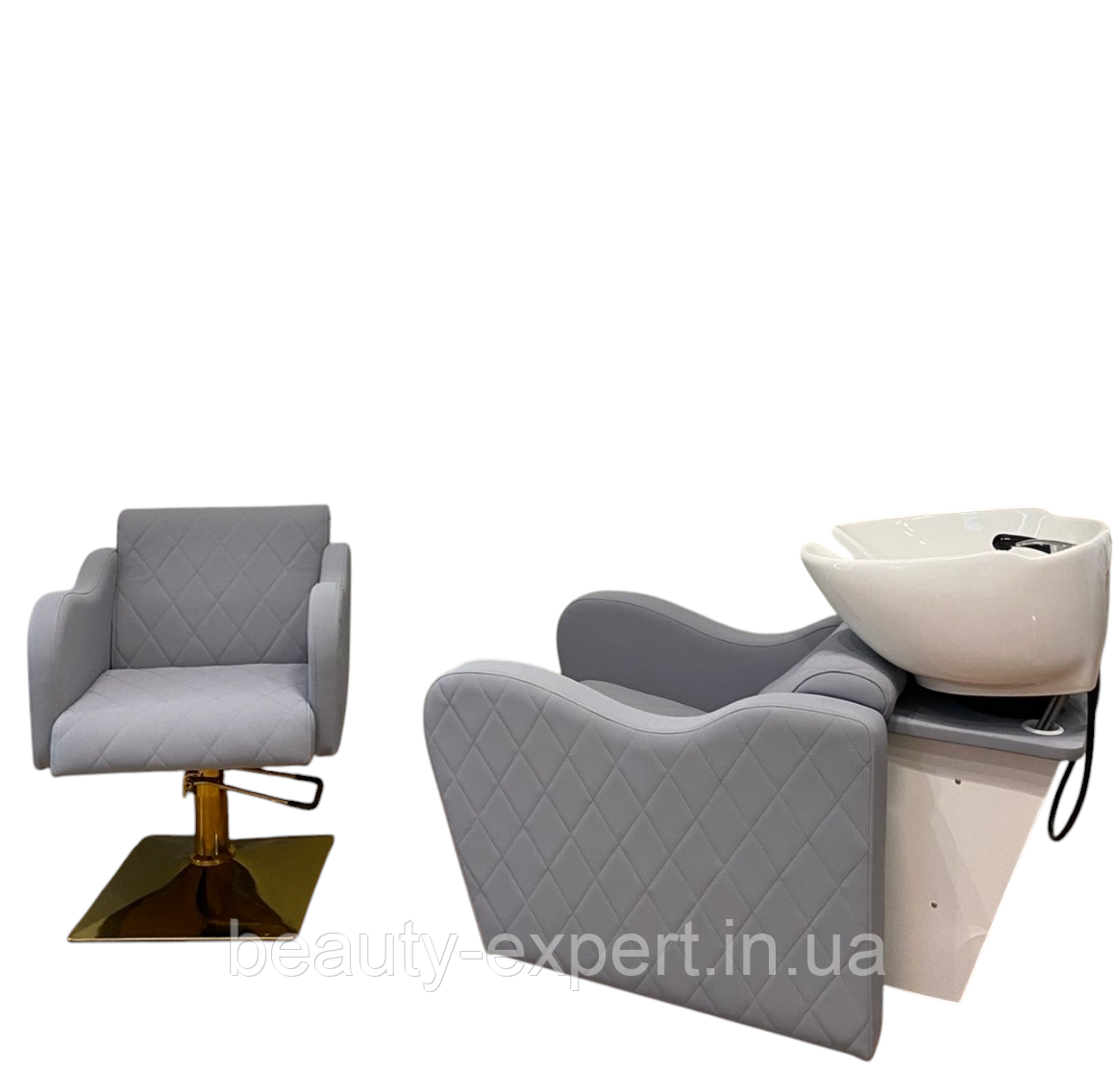 Перукарський комплект меблів 2в1 Ketrin Strong Grey крісло-мийка та перукарське крісло на квадратній базі GOLD