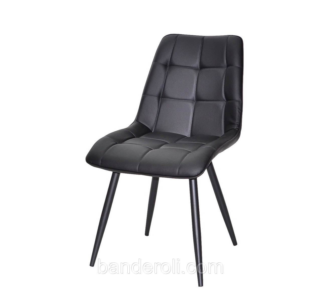 Стілець Alabama м'який чорний шкірозамінник на чорних металевих ногах, фото 1