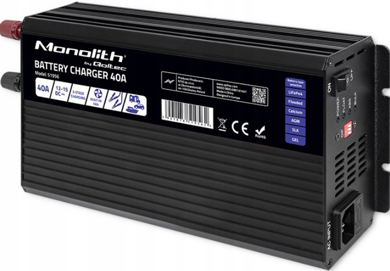 Зарядний пристрій для акумуляторів LiFePO4 AGM GEL SLA 40A 12V Qoltec (Польща)