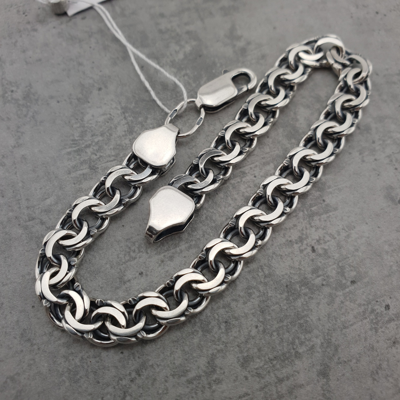 Срібний браслет чоловічий на руку. Чоловічий срібний браслет бісмарк плоский. 19 см, фото 1