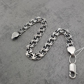 Срібний браслет чоловічий на руку. Чоловічий срібний браслет бісмарк плоский. 21,5 см