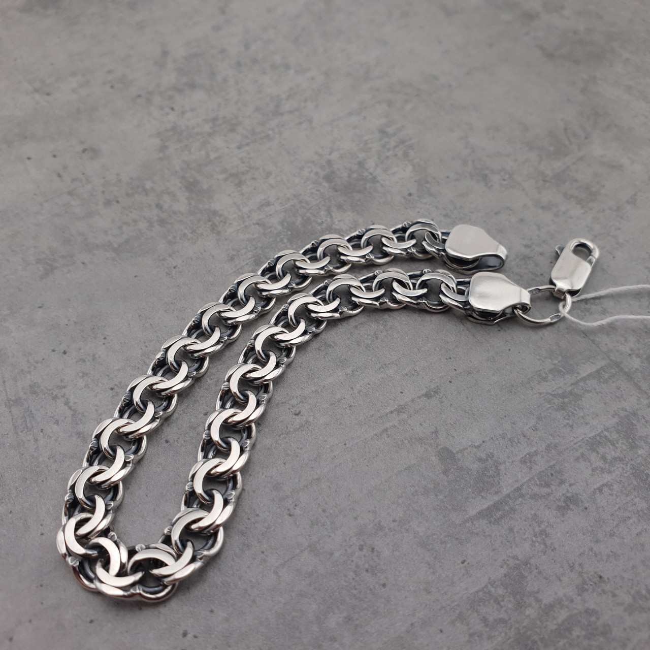 Срібний браслет чоловічий на руку. Чоловічий срібний браслет бісмарк плоский. 23,5 см, фото 1