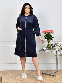 2520-56 Халат жіночий на блискавці з поясом велюр батал (3 од: 52-54,56-58,60-62)