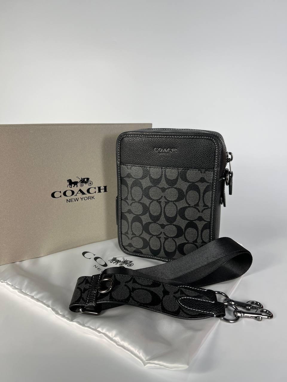 Шкіряна сіра чоловіча сумка Coach, фото 1