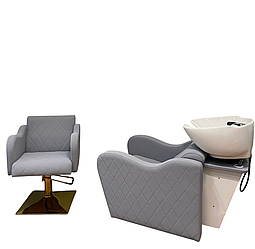 Перукарська мийка та гідравлічне крісло на золотому квадраті Ketrin Strong Перукарський комплект