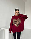 Теплий светр оверсайз із принтом серце на грудях (р. 42-46) 55sv3413, фото 4