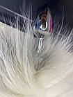 Анальна пробка M 2.8см з хвостом натуральної лисиці біло сріблястий для рольових ігор, фото 7