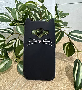 Силіконовий чохол для Samsung Galaxy G360/J1 ACE - 3D Cat (Кіт з вусами), Чорний
