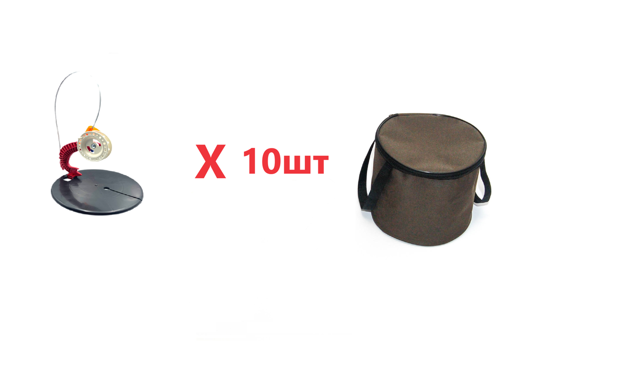 Набір жерлиця зимова  щука зі стопором НЕОСНАЩЕНА  10 штук + сумка, фото 1