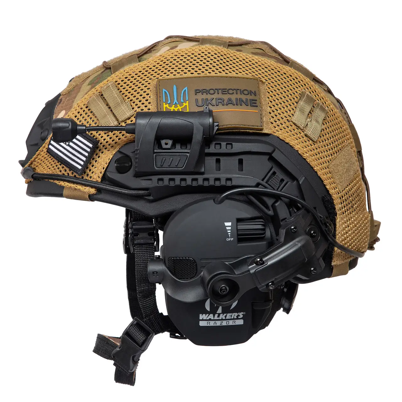 Комплект шолом Fast Team Wendy NIJ IIIA + навушники Walkers Razor Slim + чебурашки + ліхтарик + кавер (розмір S)