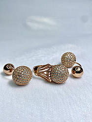 Срібний набір в позолоті з сяючими кульками з фіанітами "Авангард"