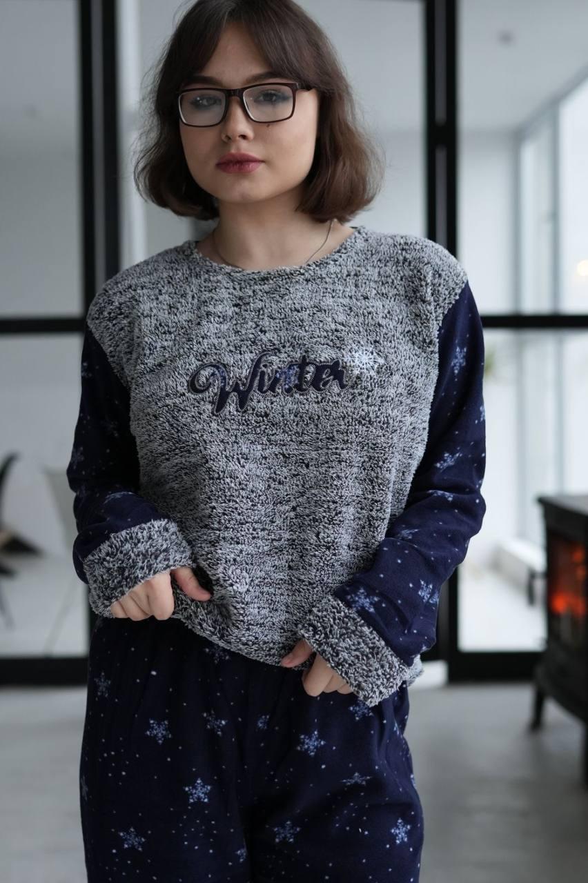 Піжама жіноча великих розмірів для дому та сну тепла флісова Fawn