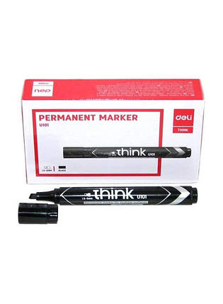 Маркер перманентний Deli EU10120 чорний, 1,5-5 мм, клиноподібний (для ламінованих цінників), фото 1