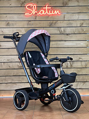 Велосипед з батьківською ручкою дитячий велосипед коляска 12"/10" Haolaifu Sport 12 чорно-рожевий