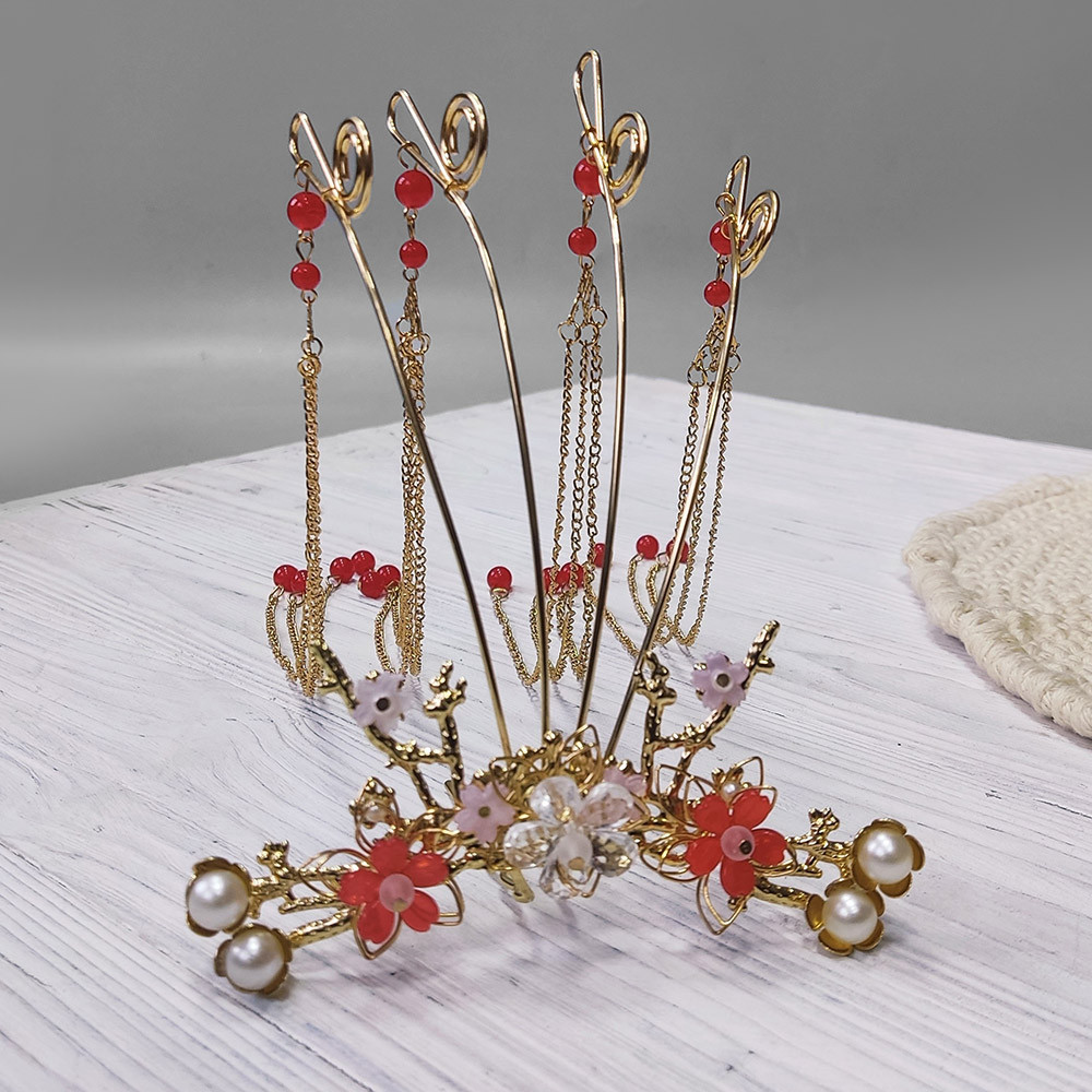 Прикраса для волосся в традиційному китайському стилі Червона корона, фото 1