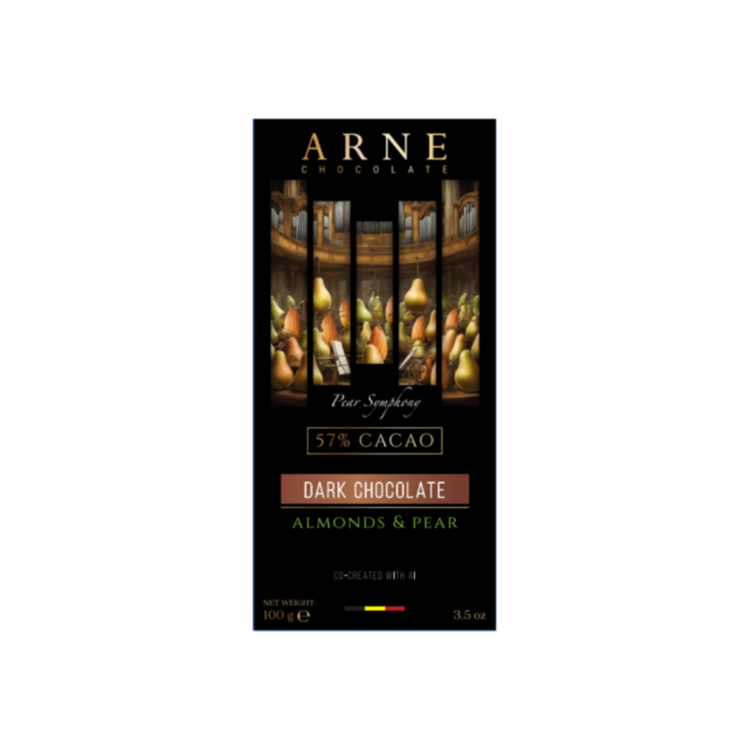 Шоколад Arne чорний 57% з мигдалем та грушею 100г